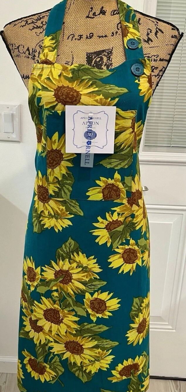 APRIL CORNELL 100% COTTON CHEF APRON SUNFLOWERS 31” x 30” OSFM - NWT